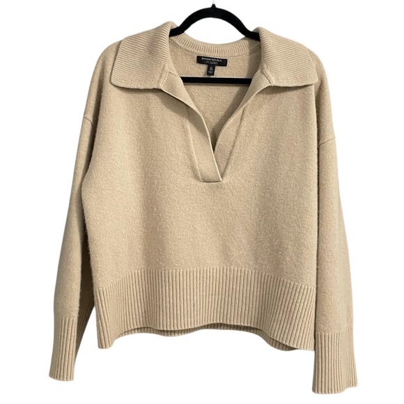 Banana Republic Beige Luna Cashmere Jumper Polo Tan Collared Sweater XL - Picture 7 of 14